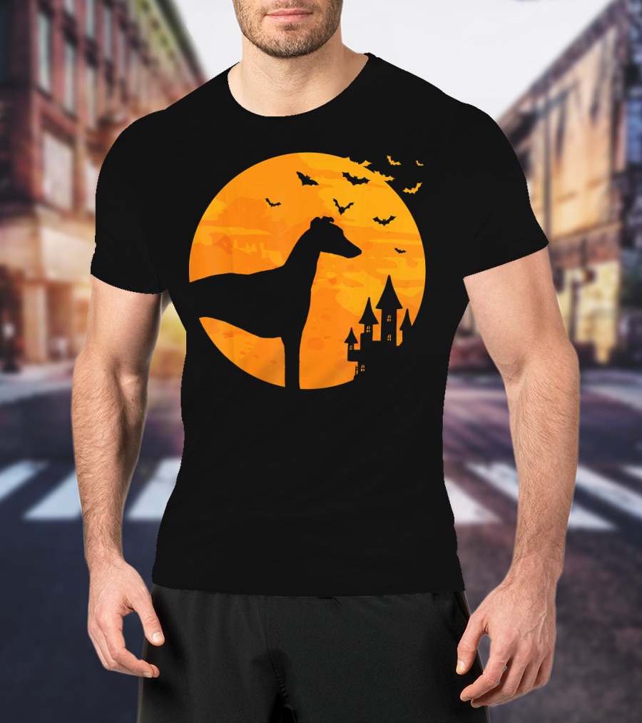 Whippet Scary Halloween Moon Castle Bats T-Shirt