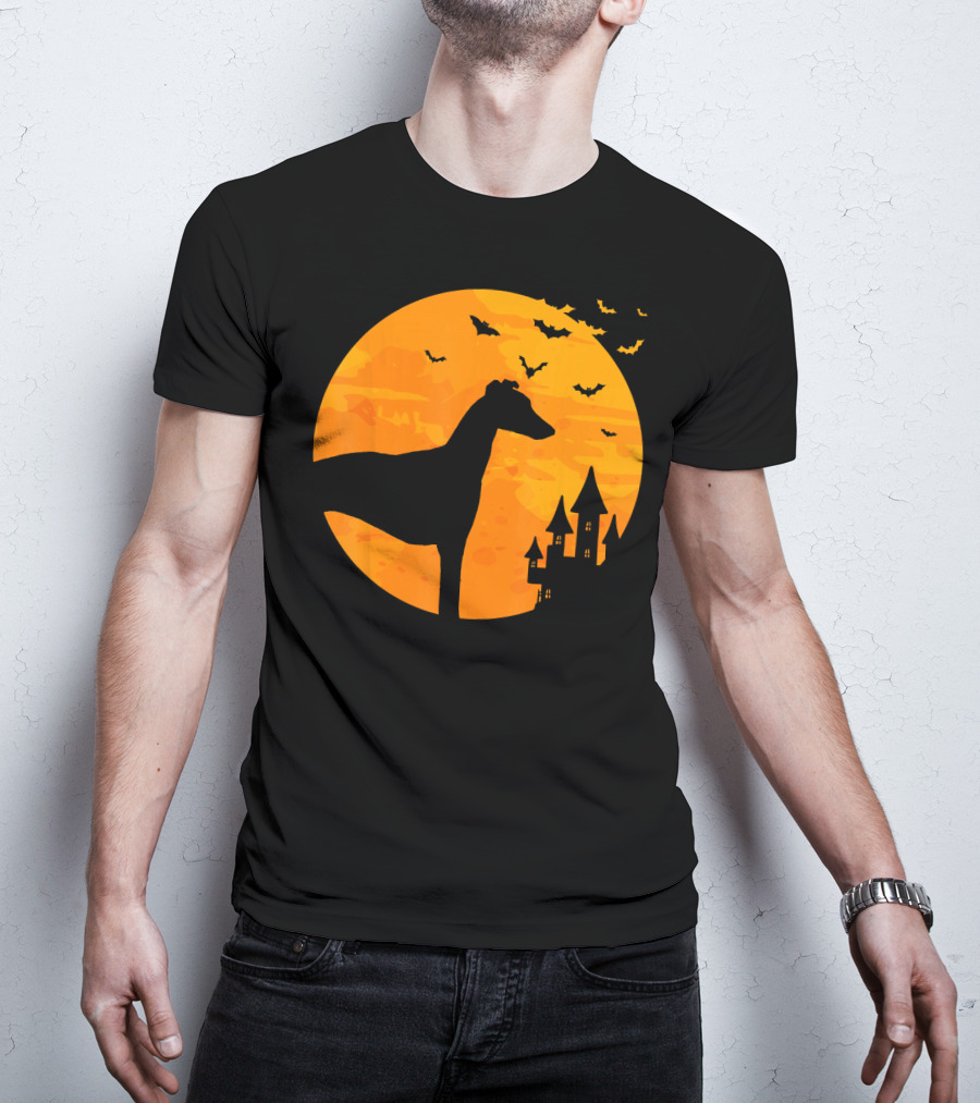 Whippet Scary Halloween Moon Castle Bats T-Shirt