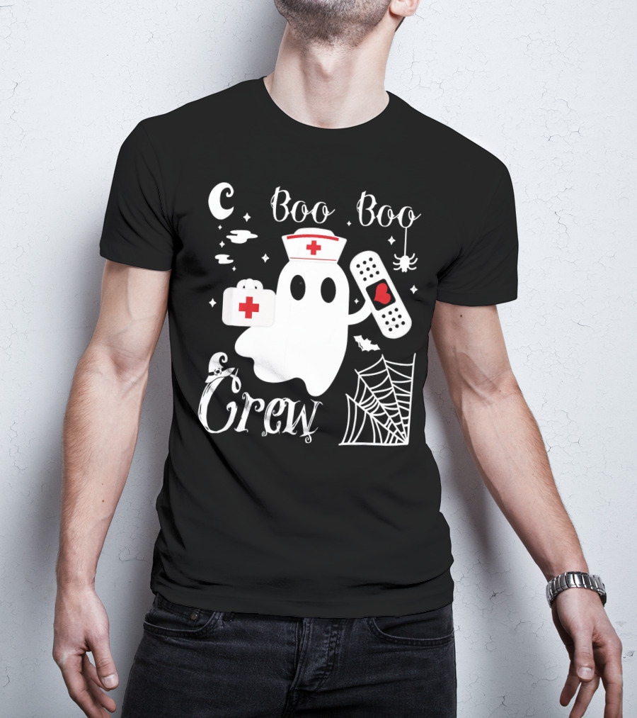 Boo Boo Crew Ghost Nurse With Bandage And Spider Web And Medical Symbols T-Shirt