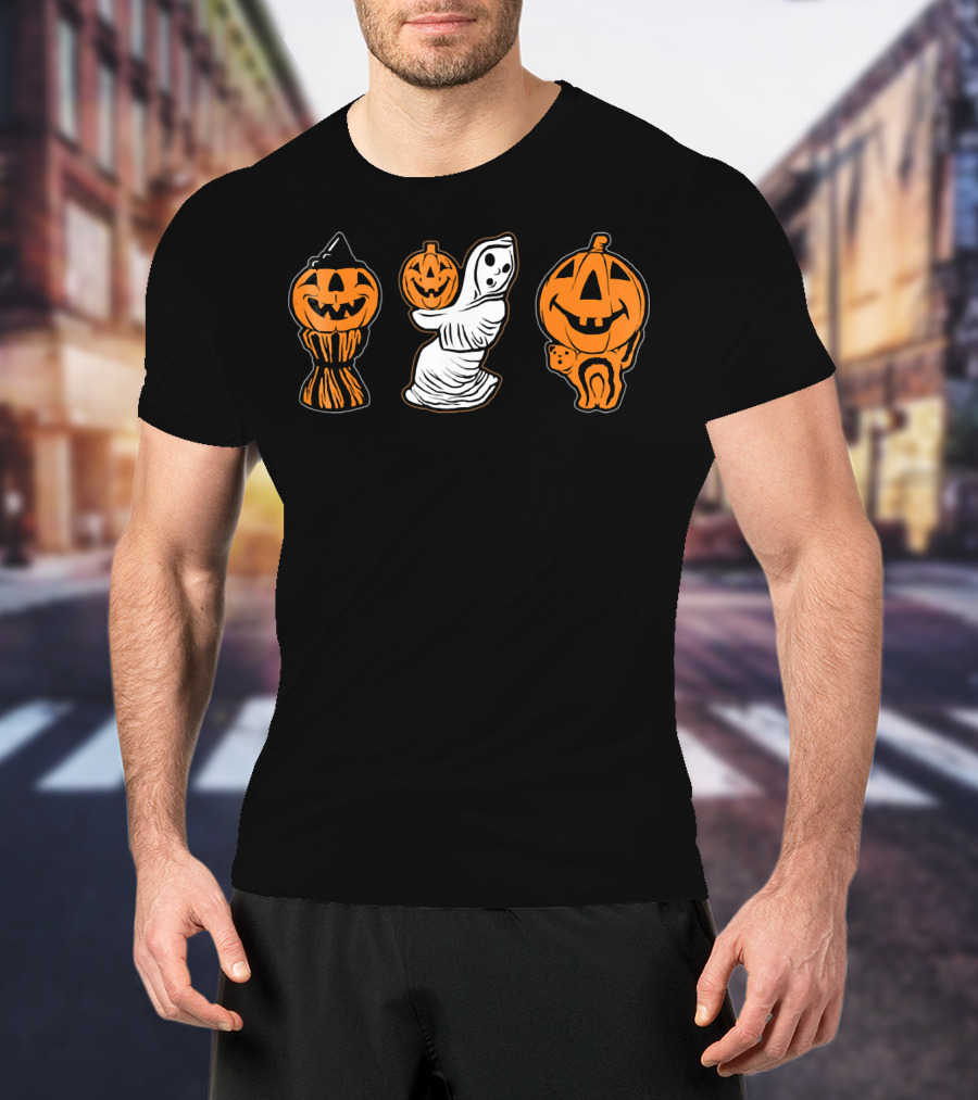 Vintage Halloween Blow Molds Pumpkin Ghost Trio T-Shirt