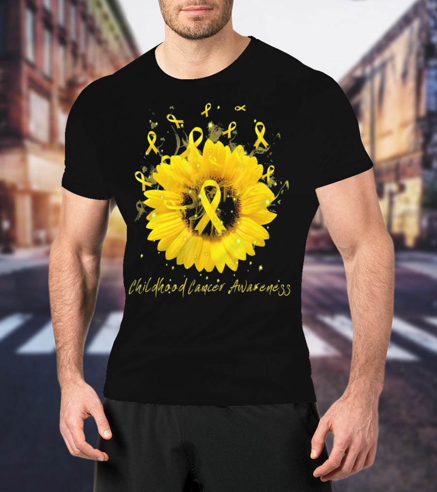 Childhood Cancer Awareness Yellow Ribbon Sunflower T-Shirt