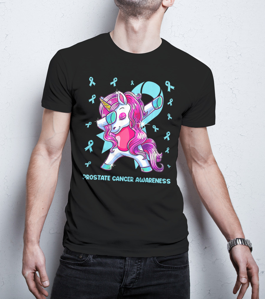 Unicorn Dabbing Prostate Cancer Awareness Ribbons T-Shirt
