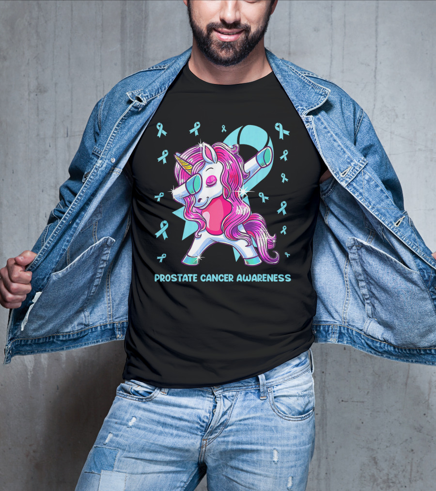 Unicorn Dabbing Prostate Cancer Awareness Ribbons T-Shirt