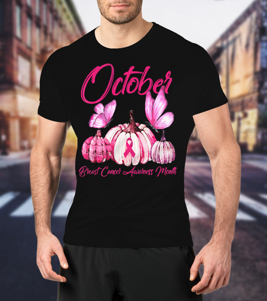 October Pink Pumpkin Breast Cancer Awareness Month T-Shirt