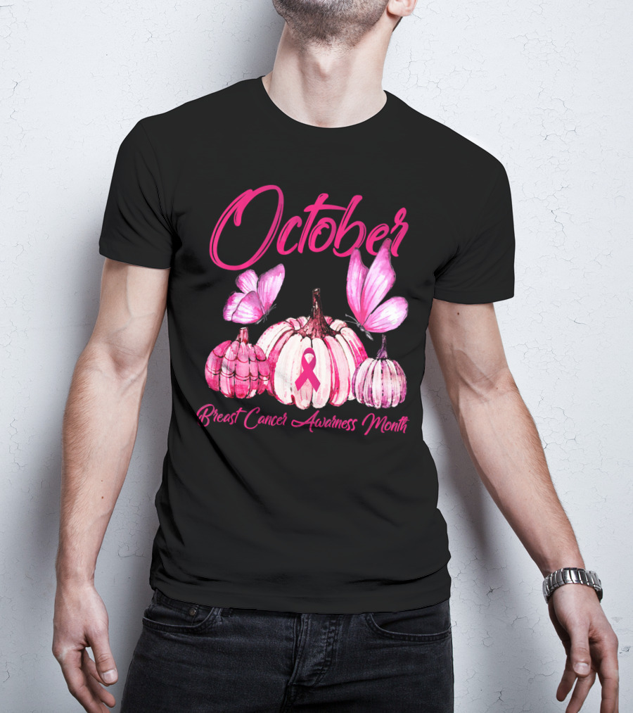 October Pink Pumpkin Breast Cancer Awareness Month T-Shirt