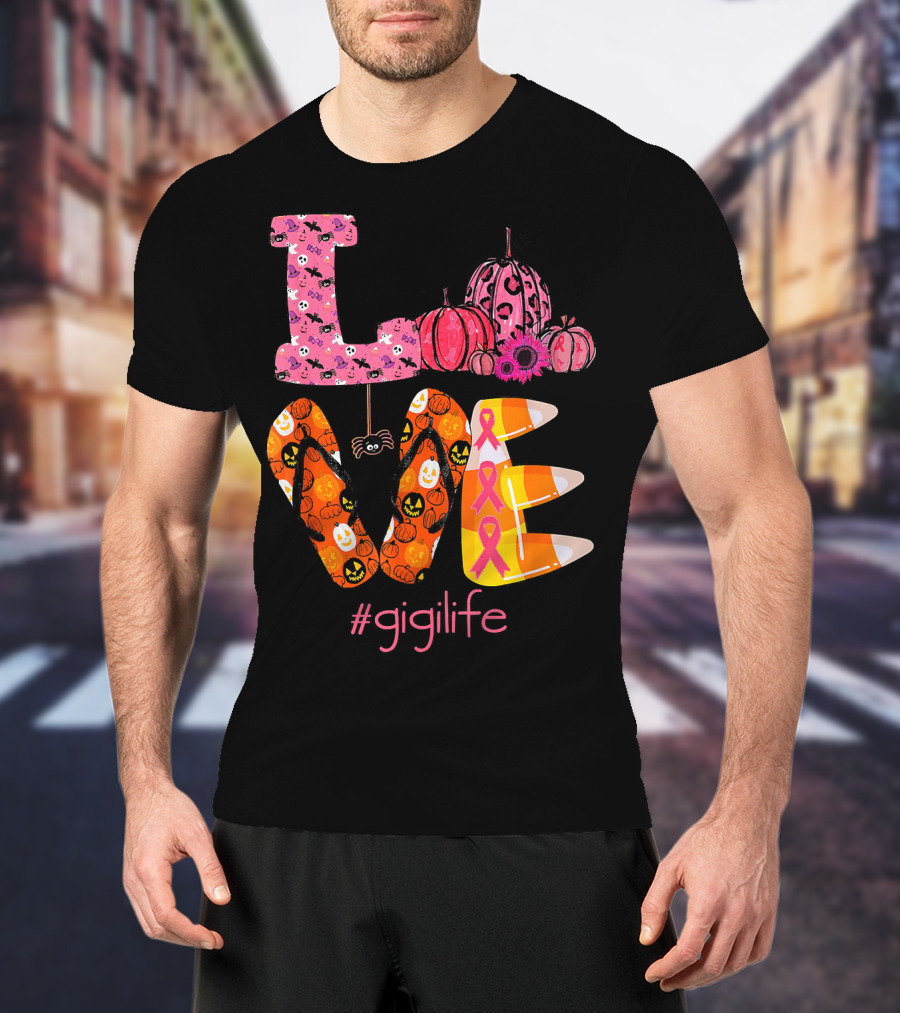 Love Halloween Pumpkin Breast Cancer Awareness #gigilife T-Shirt