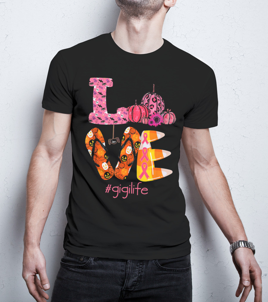 Love Halloween Pumpkin Breast Cancer Awareness #gigilife T-Shirt