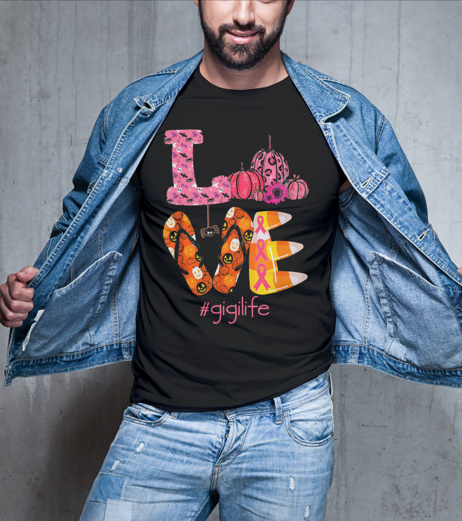 Love Halloween Pumpkin Breast Cancer Awareness #gigilife T-Shirt