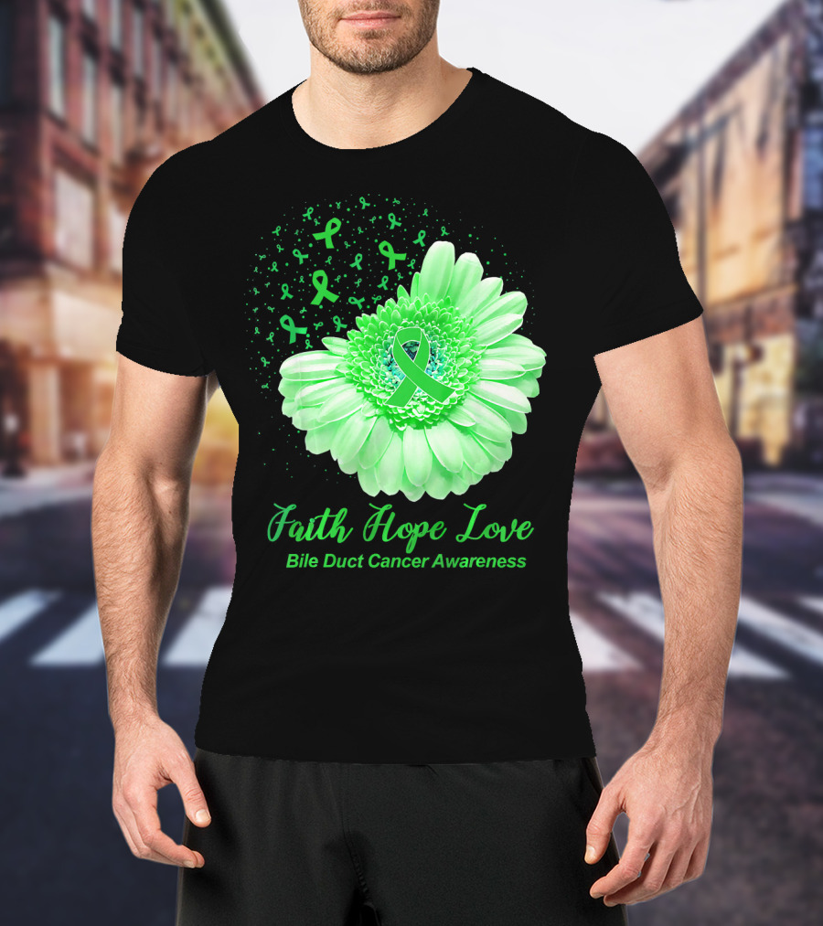 Faith Hope Love Bile Duct Cancer Awareness Flower T-Shirt