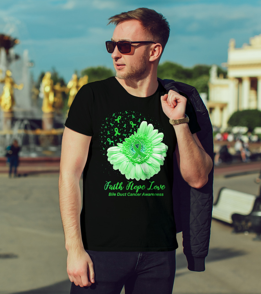 Faith Hope Love Bile Duct Cancer Awareness Flower T-Shirt