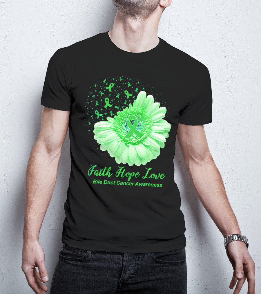 Faith Hope Love Bile Duct Cancer Awareness Flower T-Shirt