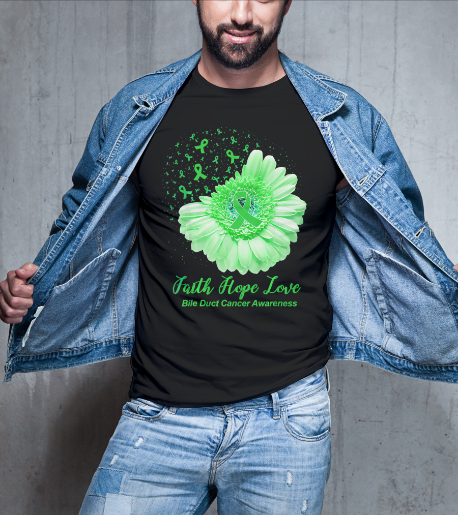 Faith Hope Love Bile Duct Cancer Awareness Flower T-Shirt