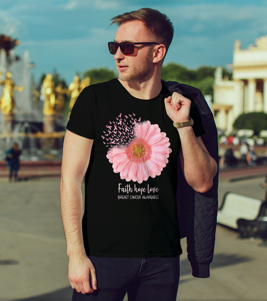 Faith Hope Love Breast Cancer Awareness Pink Sunflower T-Shirt