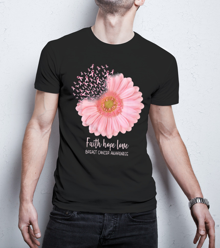 Faith Hope Love Breast Cancer Awareness Pink Sunflower T-Shirt