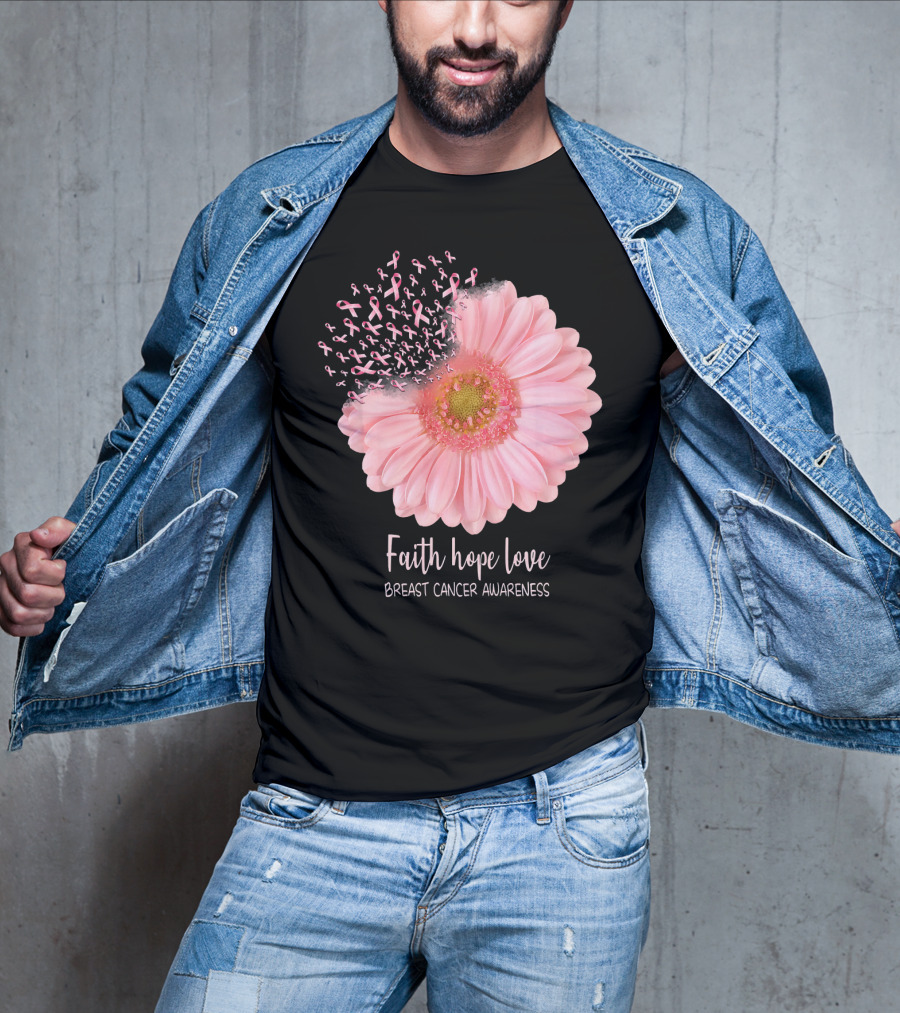 Faith Hope Love Breast Cancer Awareness Pink Sunflower T-Shirt