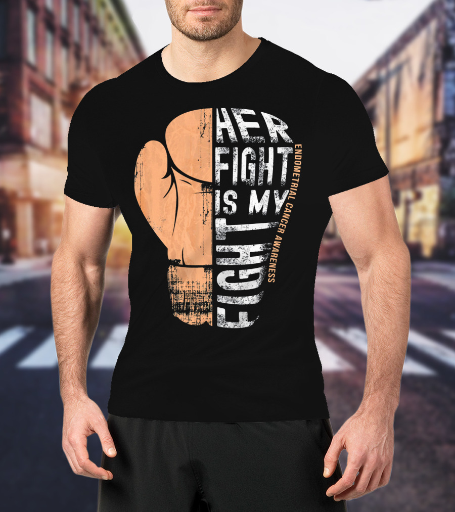 Endometrial Cancer Awareness Her Fight Is My Fight Boxing Glove T-Shirt
