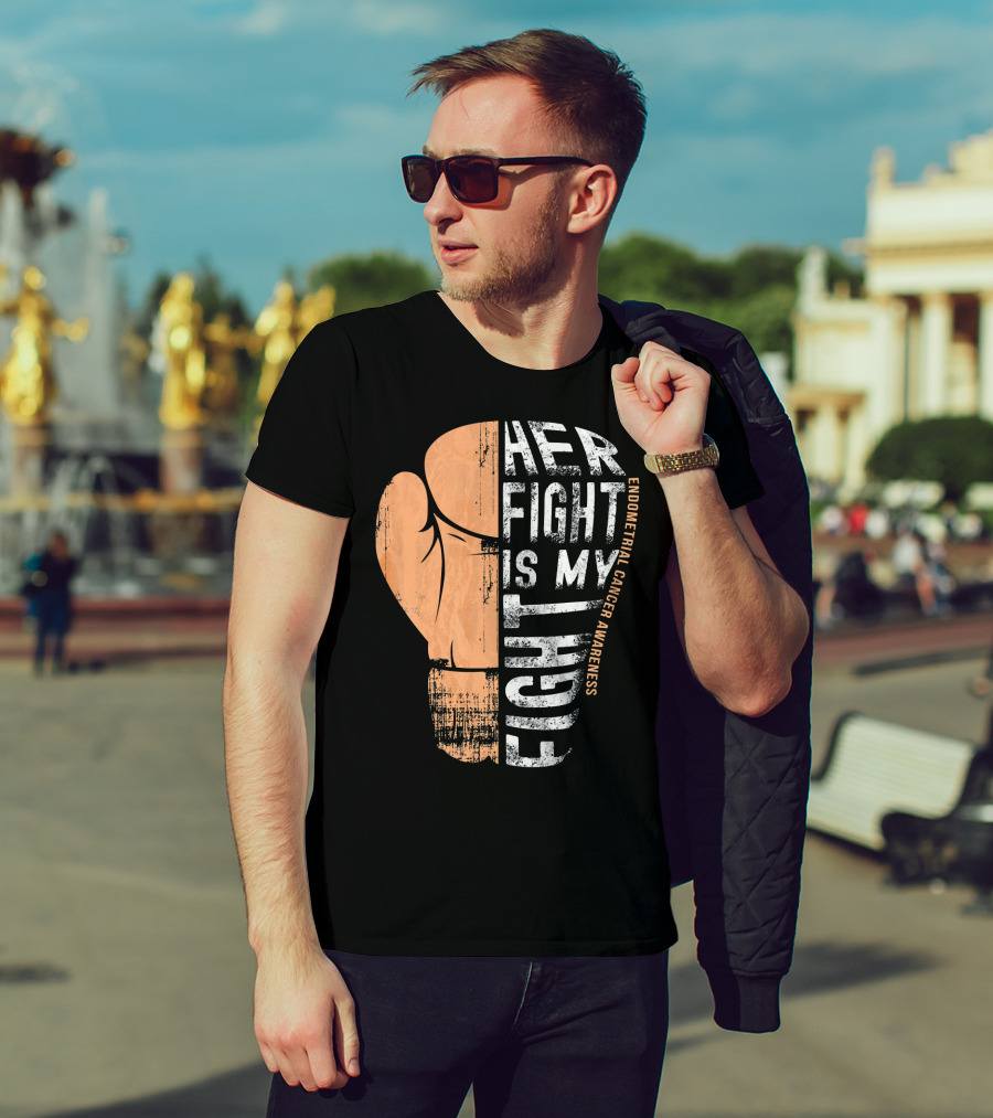 Endometrial Cancer Awareness Her Fight Is My Fight Boxing Glove T-Shirt