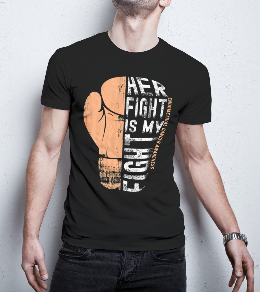 Endometrial Cancer Awareness Her Fight Is My Fight Boxing Glove T-Shirt