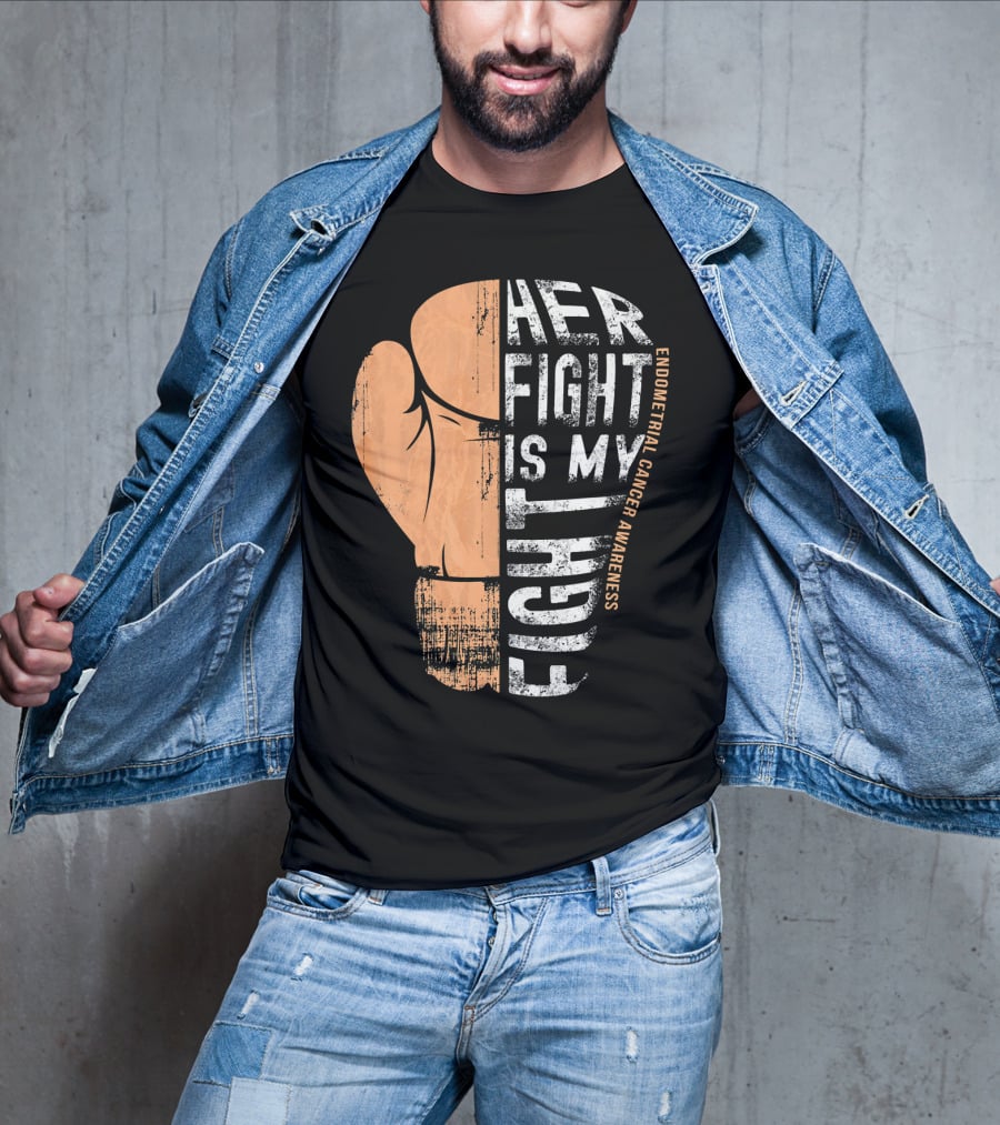 Endometrial Cancer Awareness Her Fight Is My Fight Boxing Glove T-Shirt