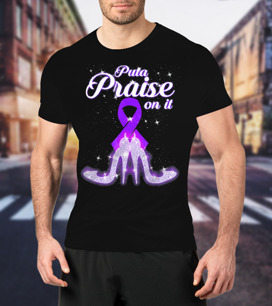 Puta Praise On It Purple Ribbon Heels Sparkle T-Shirt