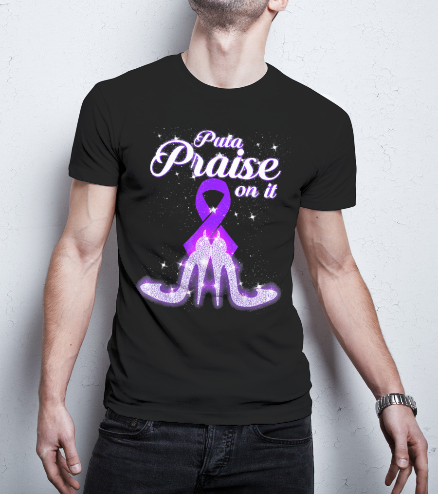 Puta Praise On It Purple Ribbon Heels Sparkle T-Shirt