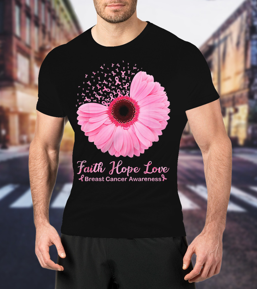 Faith Hope Love Breast Cancer Awareness Pink Ribbon Blossoms T-Shirt