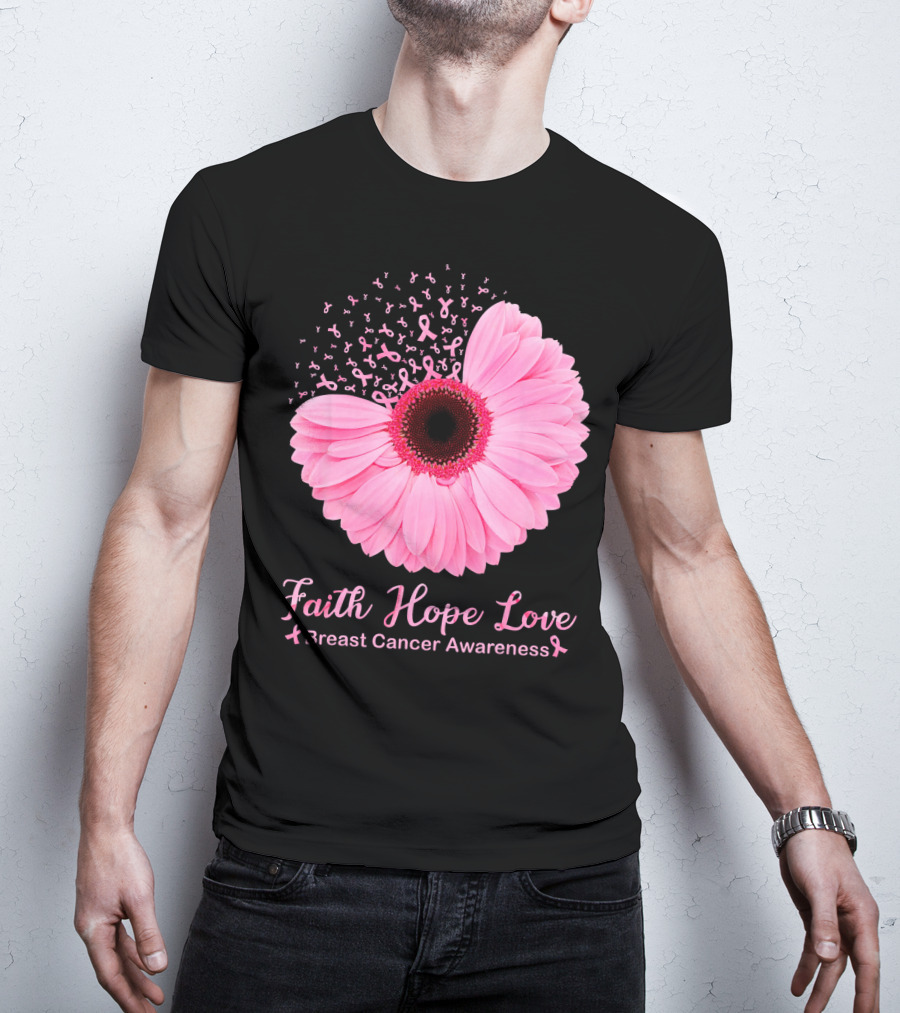 Faith Hope Love Breast Cancer Awareness Pink Ribbon Blossoms T-Shirt