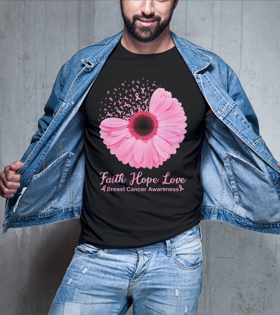 Faith Hope Love Breast Cancer Awareness Pink Ribbon Blossoms T-Shirt