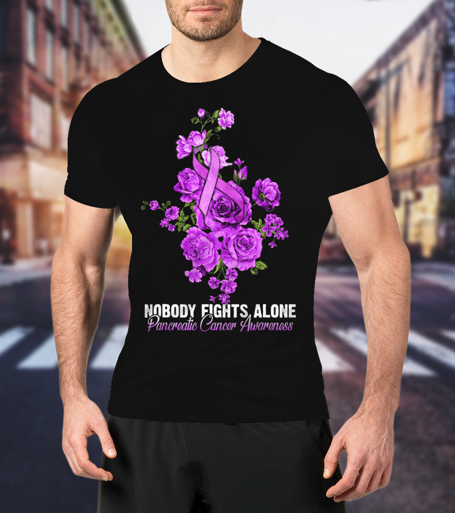 Nobody Fights Alone Pancreatic Cancer Awareness Flower T-Shirt