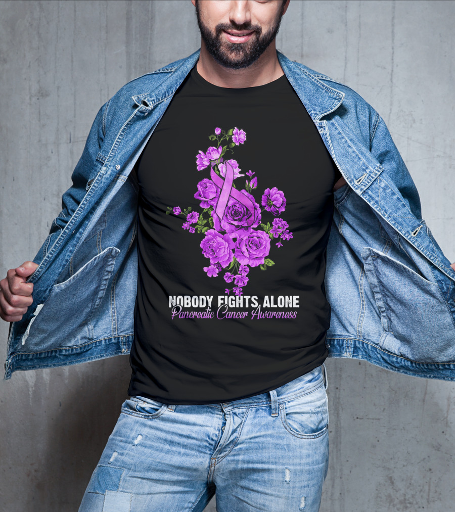 Nobody Fights Alone Pancreatic Cancer Awareness Flower T-Shirt