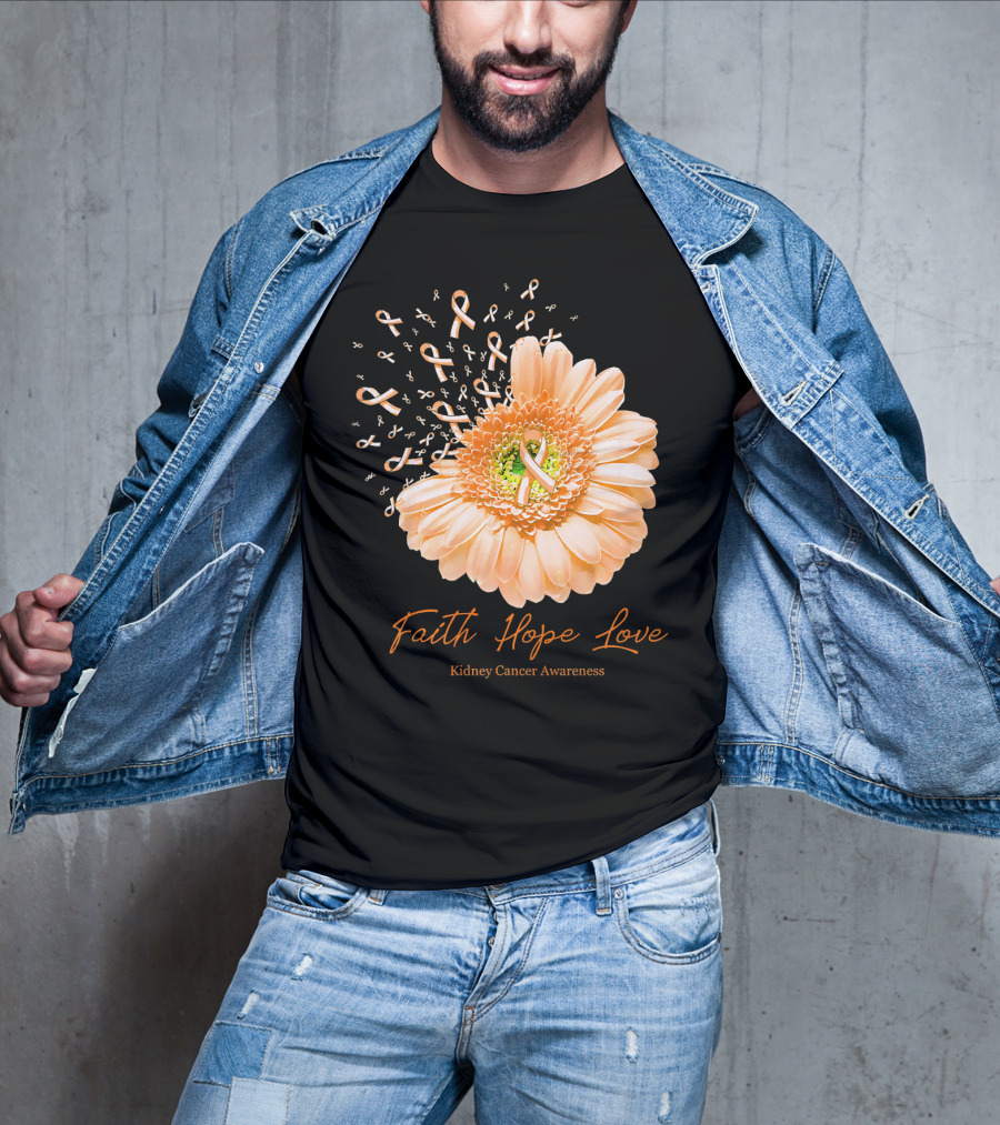 Faith Hope Love Kidney Cancer Awareness Orange Ribbon Flower T-Shirt
