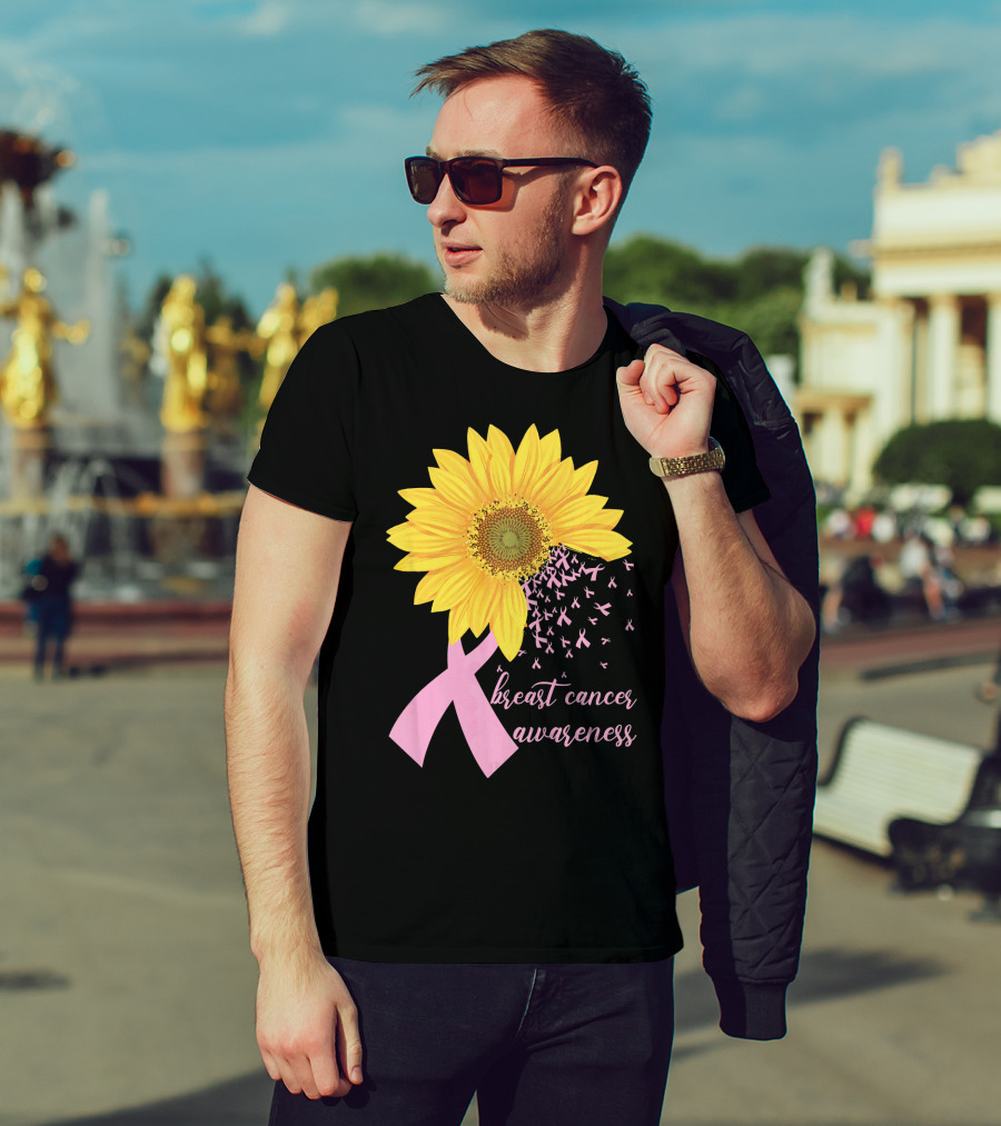 Breast Cancer Awareness Sunflower Pink Ribbon T-Shirt