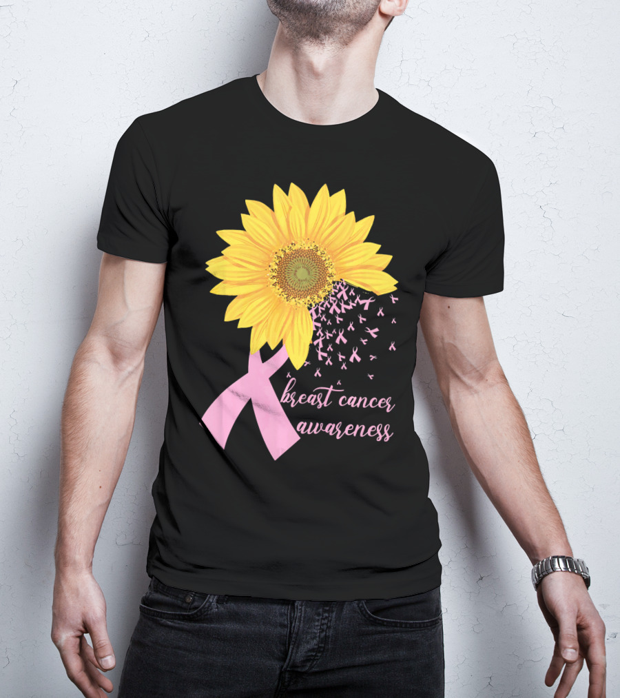 Breast Cancer Awareness Sunflower Pink Ribbon T-Shirt