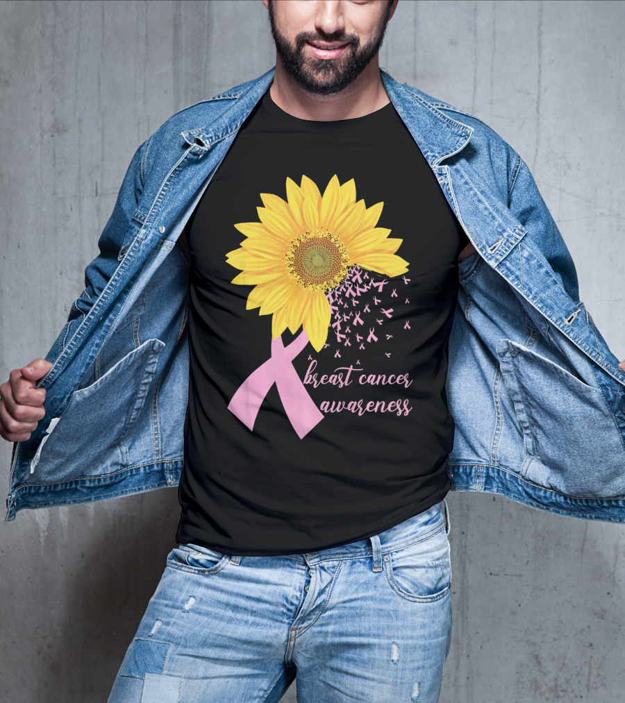Breast Cancer Awareness Sunflower Pink Ribbon T-Shirt