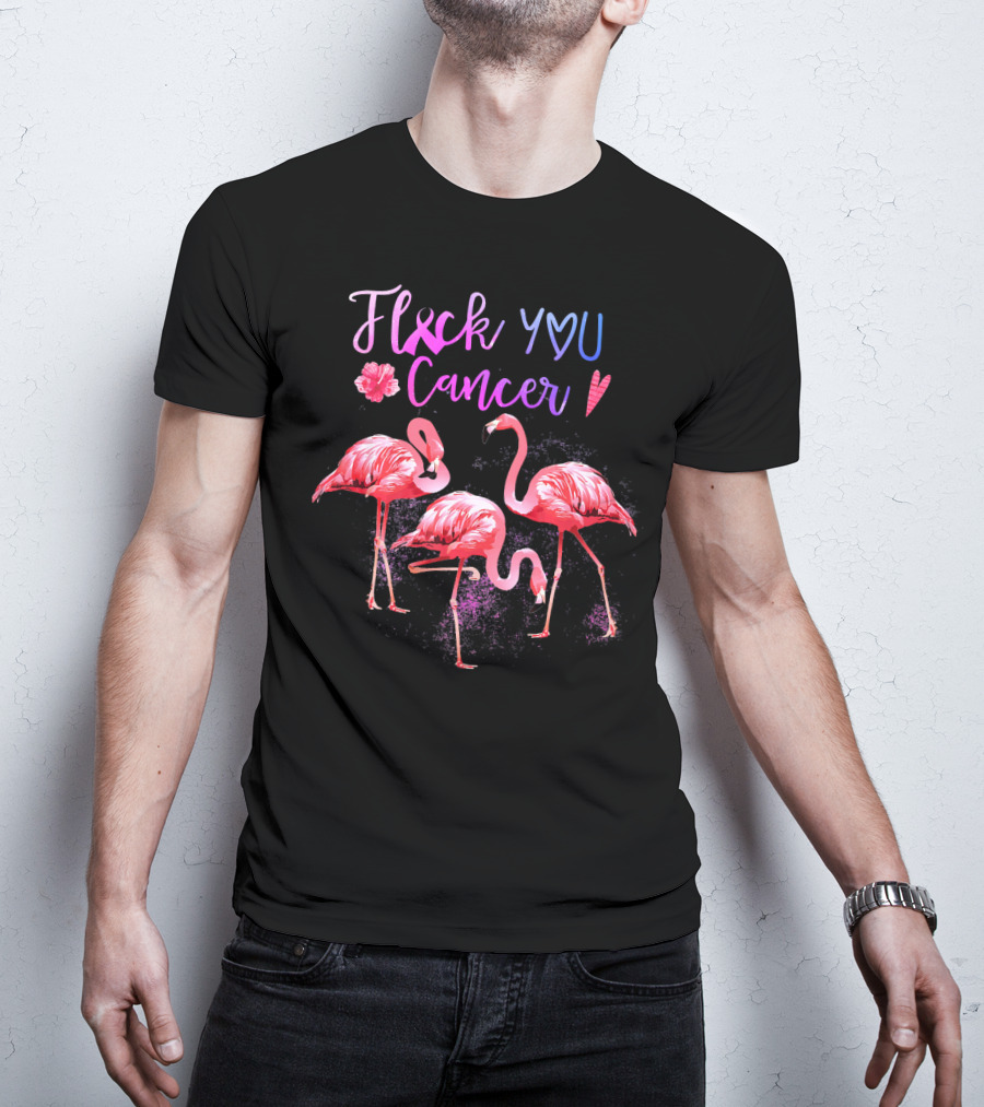 Flock You Cancer Cool Flamingo Pink Ribbon Brexx T-Shirt