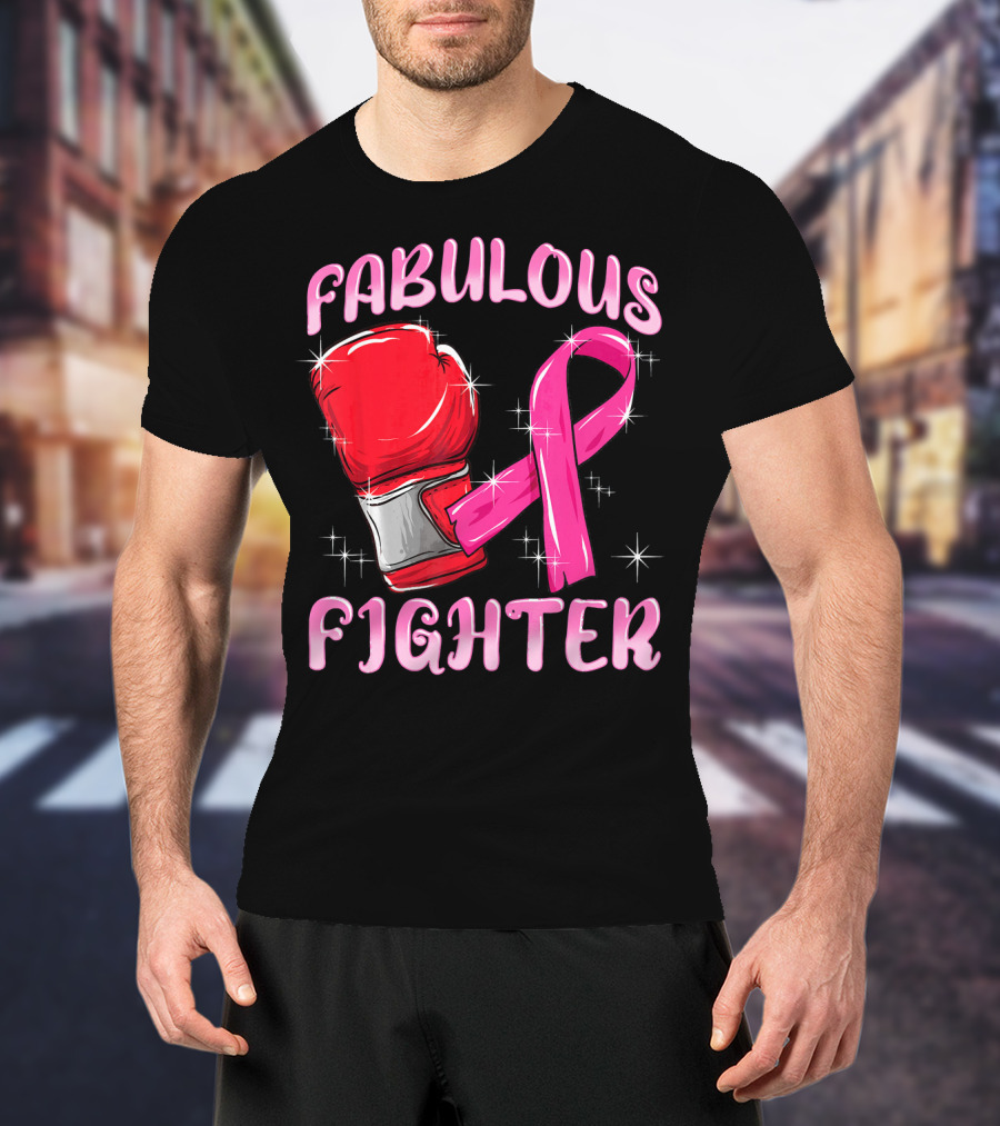 Fabulous Fighter Red Boxing Glove Pink Ribbon Breast Cancer Awareness T-Shirt