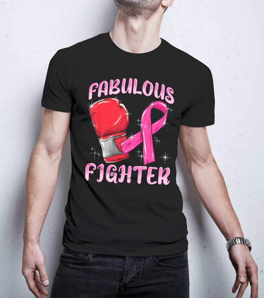Fabulous Fighter Red Boxing Glove Pink Ribbon Breast Cancer Awareness T-Shirt