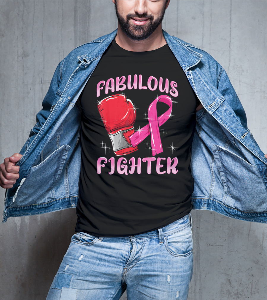 Fabulous Fighter Red Boxing Glove Pink Ribbon Breast Cancer Awareness T-Shirt