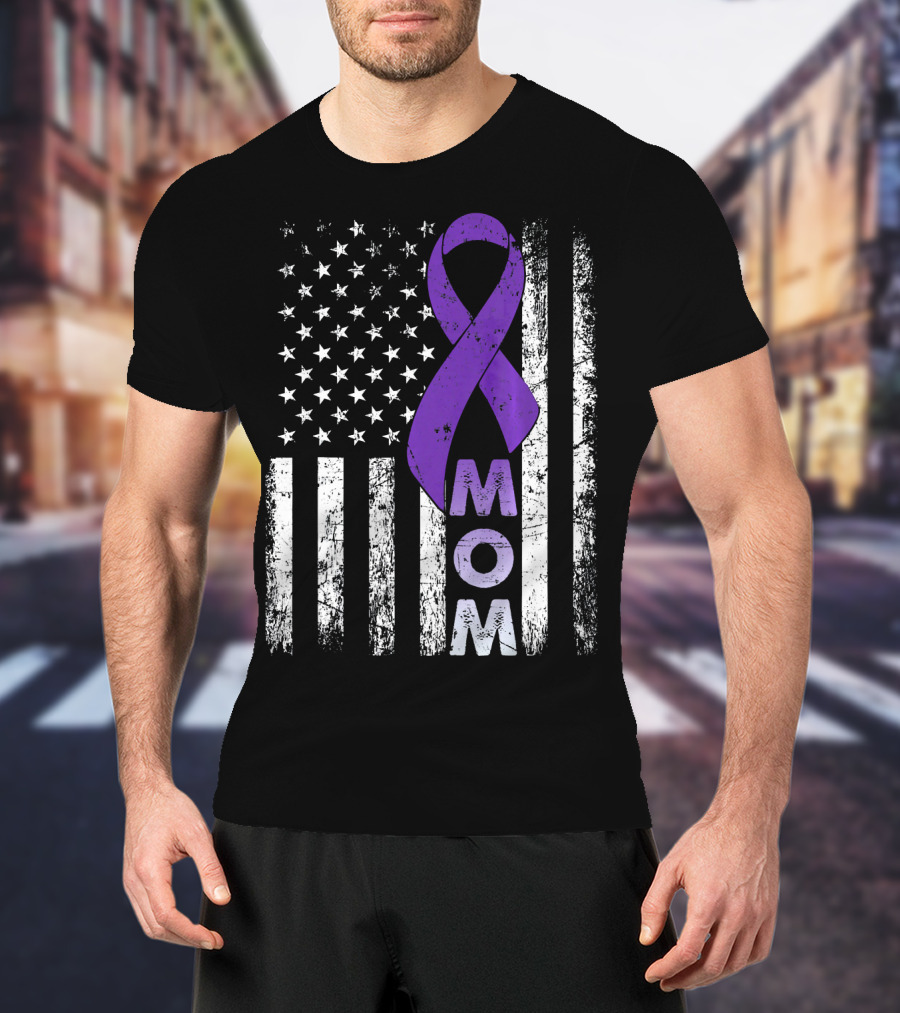 MOM American Flag Pancreatic Cancer Awareness T-Shirt