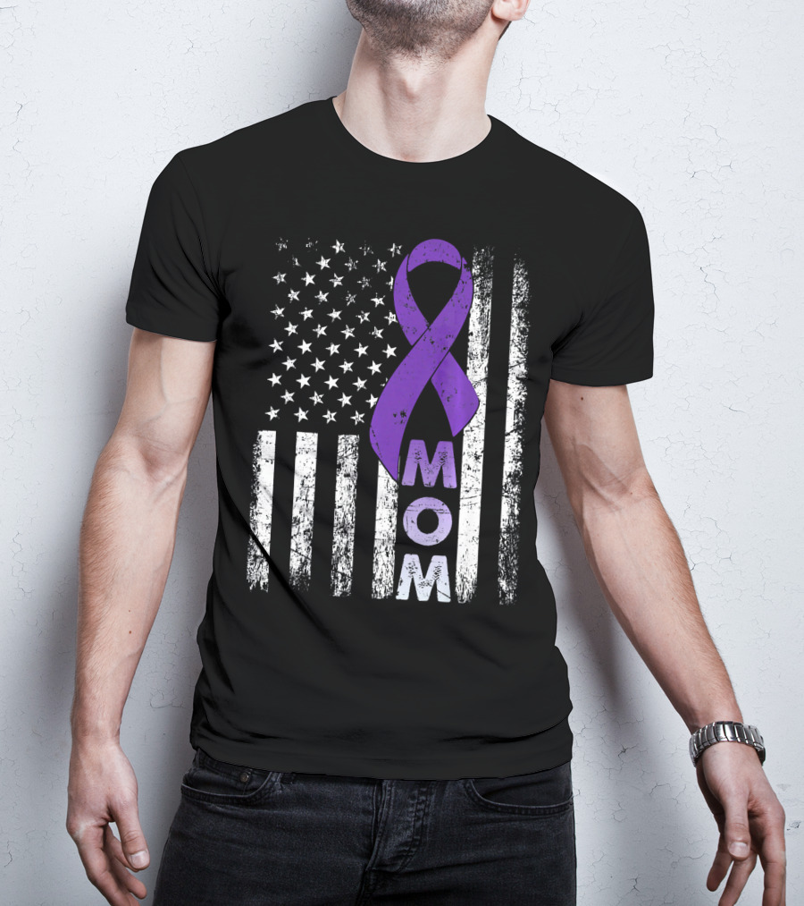 MOM American Flag Pancreatic Cancer Awareness T-Shirt