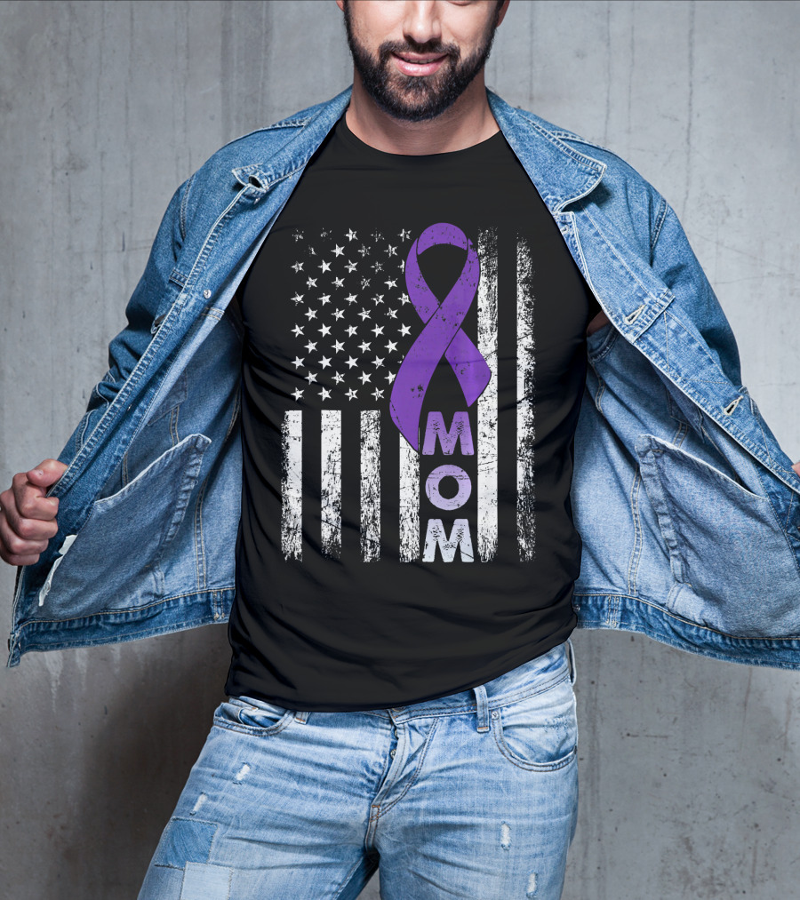 MOM American Flag Pancreatic Cancer Awareness T-Shirt