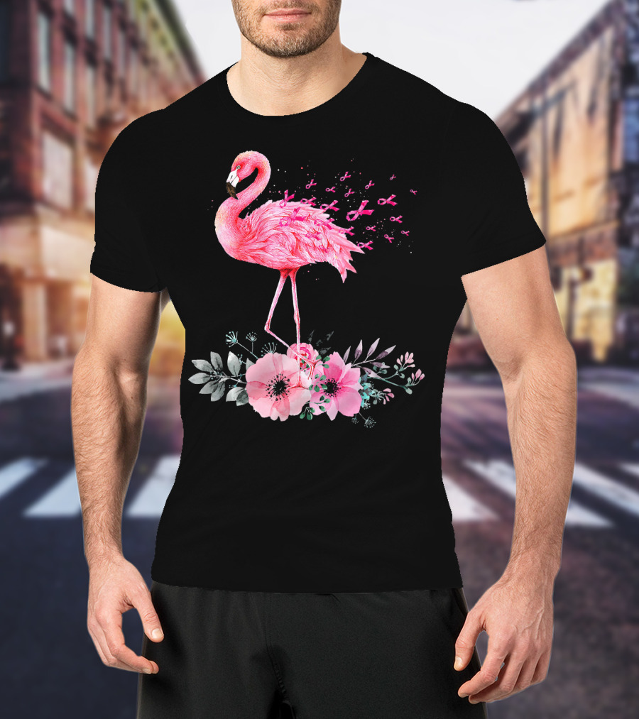Flamingo Hope Breast Cancer Awareness Flower T-Shirt