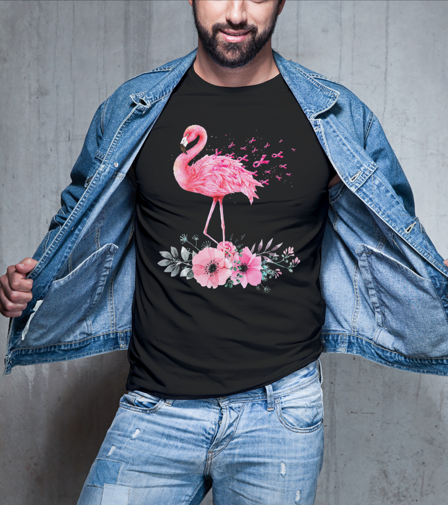 Flamingo Hope Breast Cancer Awareness Flower T-Shirt