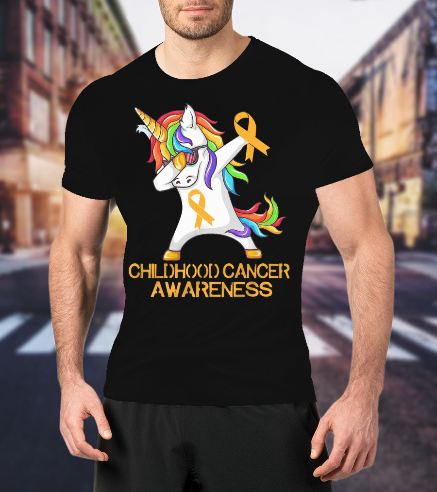 Childhood Cancer Awareness Dabbing Unicorn With Yellow T-Shirt