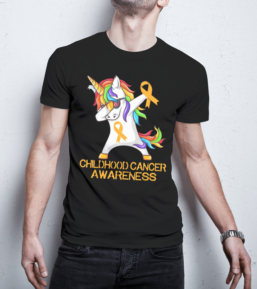Childhood Cancer Awareness Dabbing Unicorn With Yellow T-Shirt