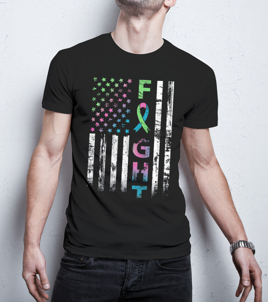 Metastatic Breast Cancer Awareness Fight American Flag Ribbon Stars T-Shirt