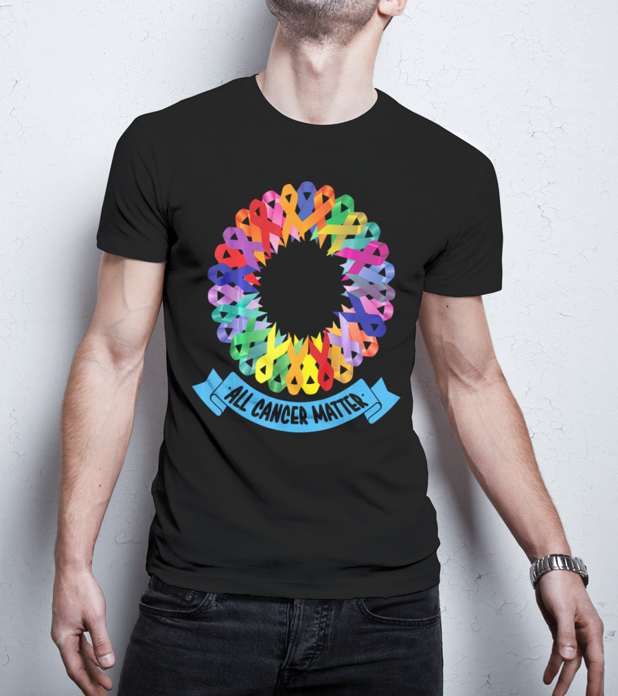 All Cancer Matter Colorful Awareness Ribbon Circle T-Shirt