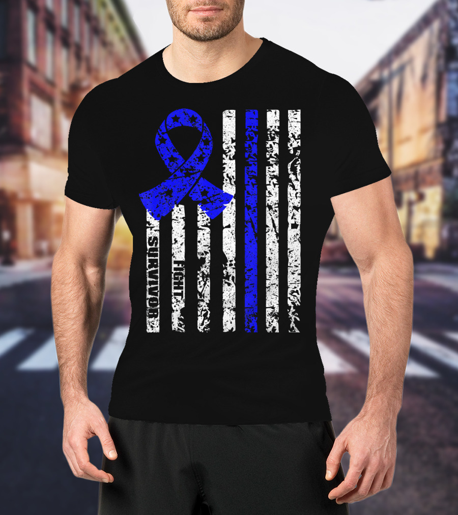 Cool Colon Cancer Awareness Survivor Ribbon Fighter Stripes T-Shirt