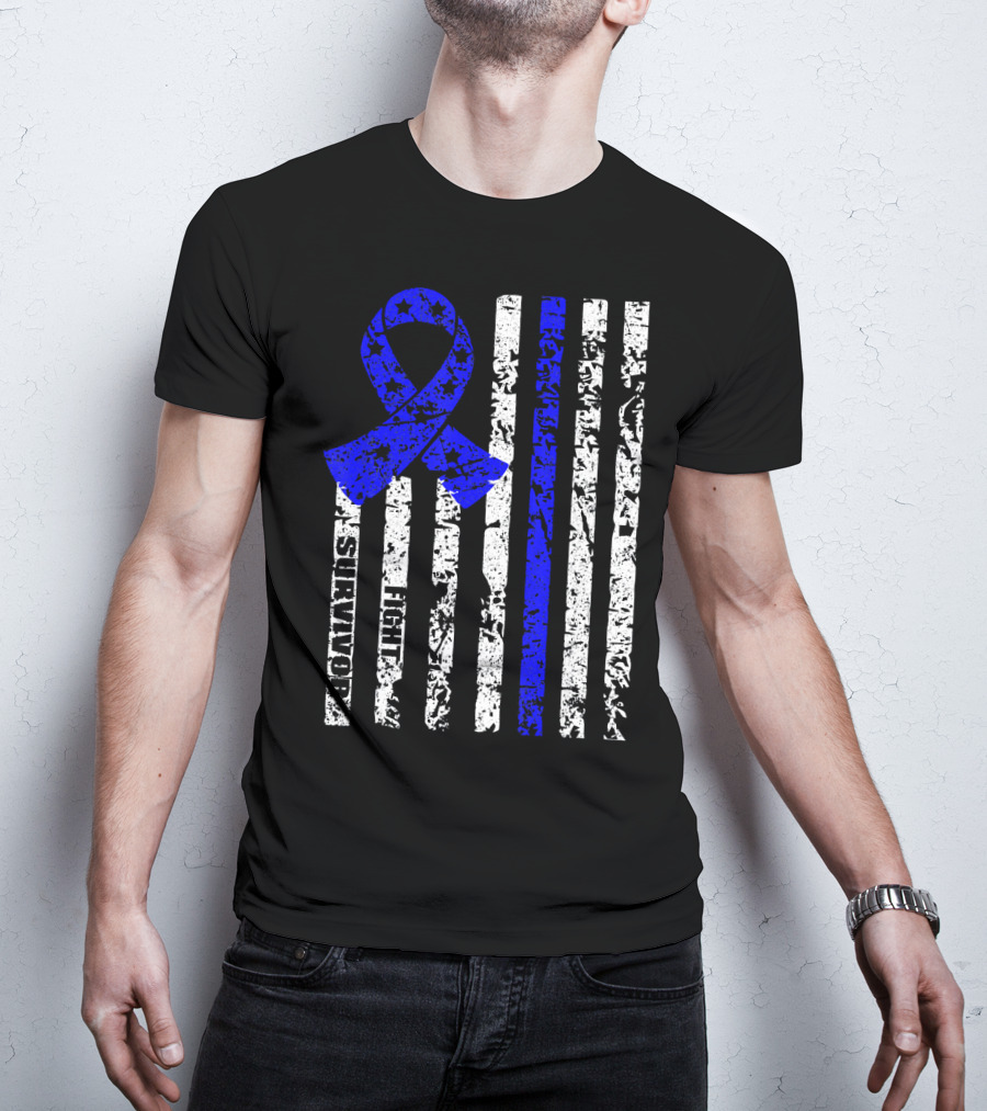 Cool Colon Cancer Awareness Survivor Ribbon Fighter Stripes T-Shirt