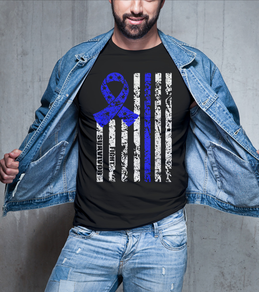 Cool Colon Cancer Awareness Survivor Ribbon Fighter Stripes T-Shirt